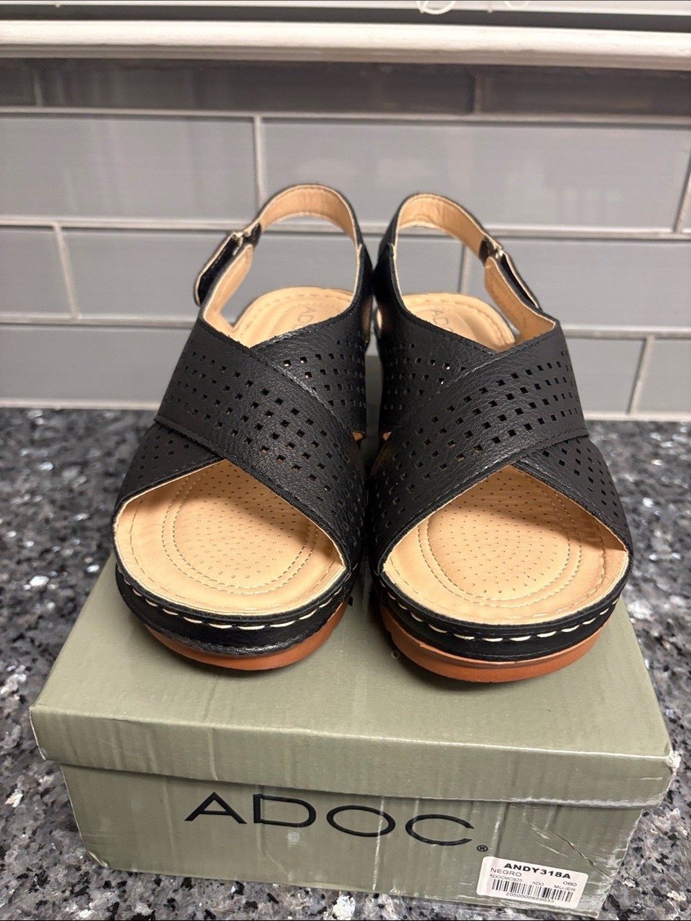 Adoc Black Perforated Cross-Strap Women's Sandals 8.5